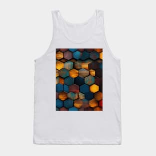 Geometric Timber: Crystalline Hexagons in Amber and Blue Tank Top